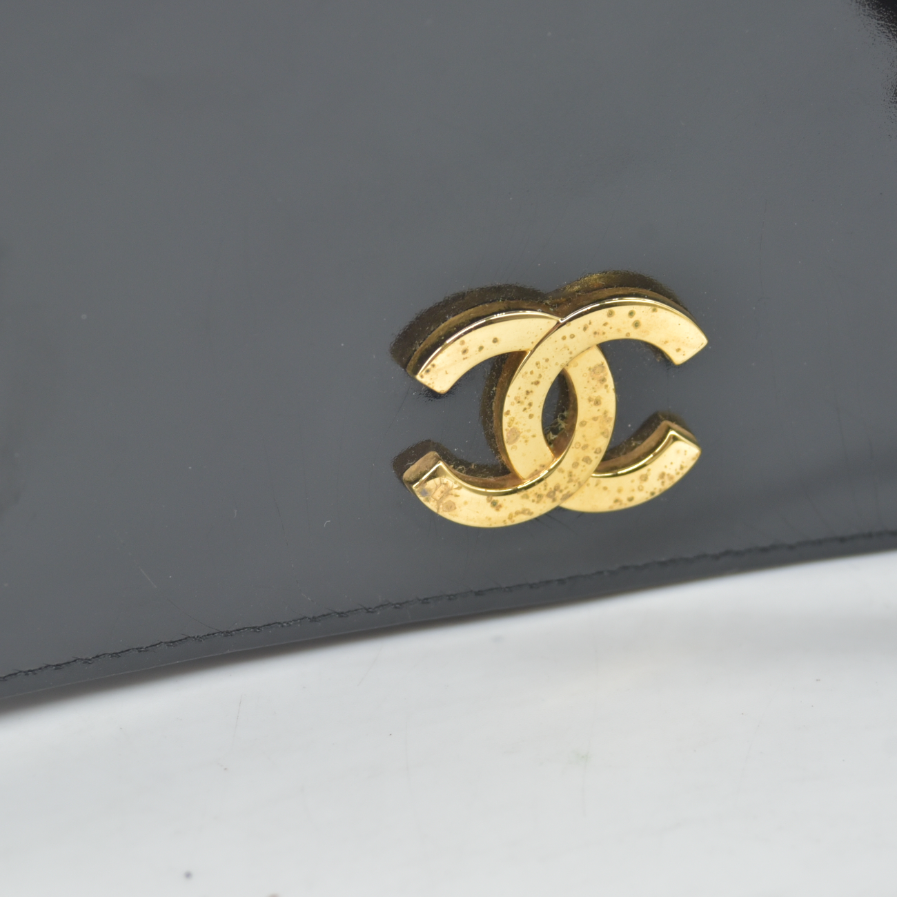$3250 1986 Chanel Black Patent Leather Vintage Flap Bag CC