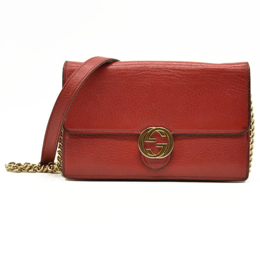 AUCTION $1290 Gucci  Dollar Calfskin Interlocking G Chain Wallet Red