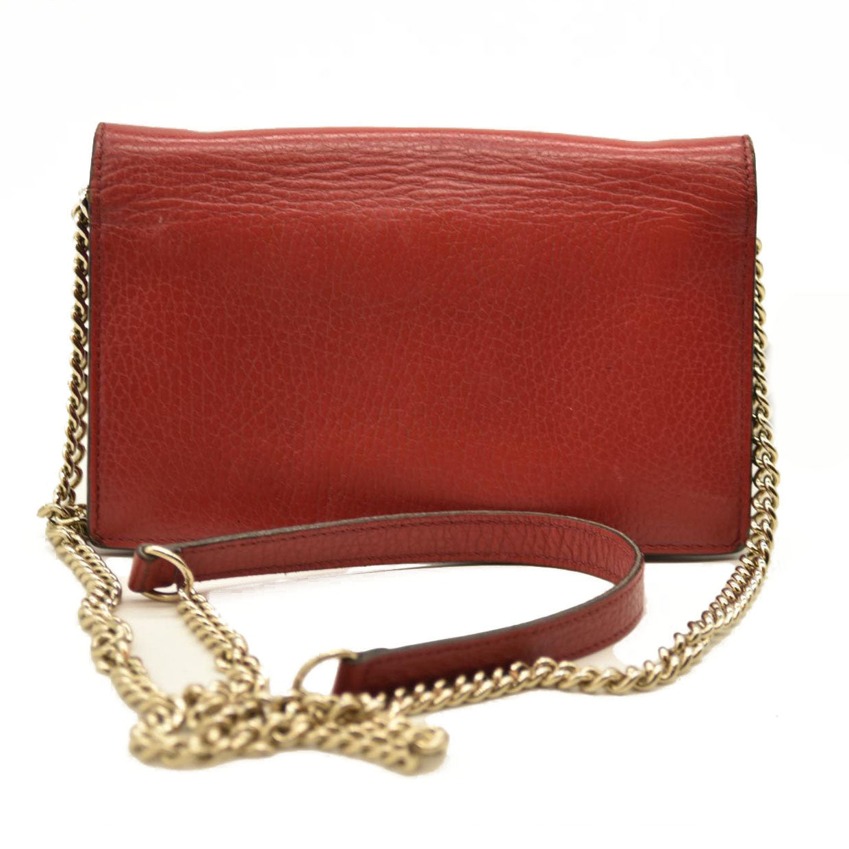 AUCTION $1290 Gucci  Dollar Calfskin Interlocking G Chain Wallet Red