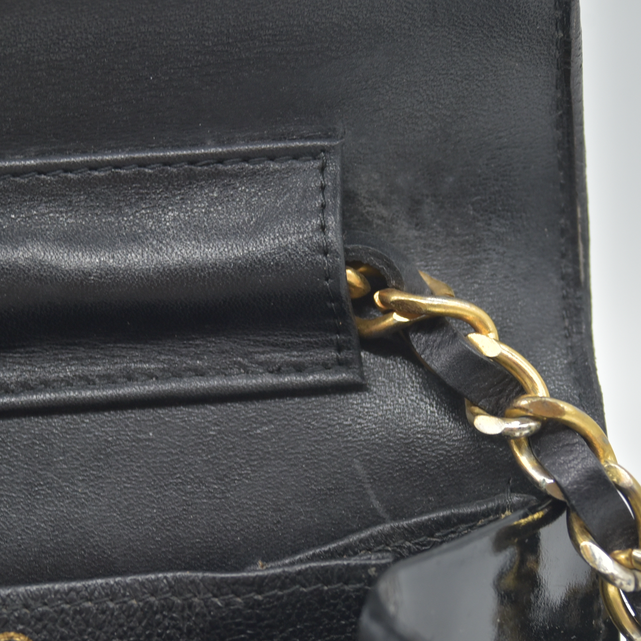 $3250 1986 Chanel Black Patent Leather Vintage Flap Bag CC