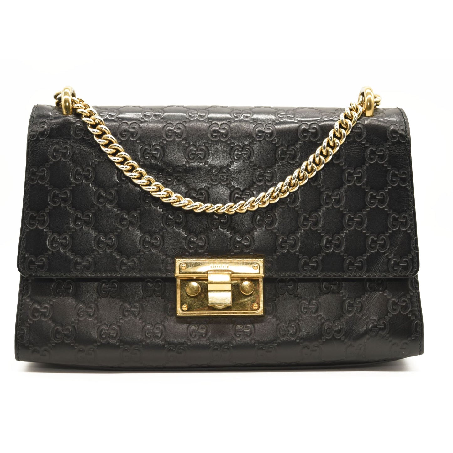 $2390 GUCCI Guccissima Medium Padlock Shoulder Bag Black