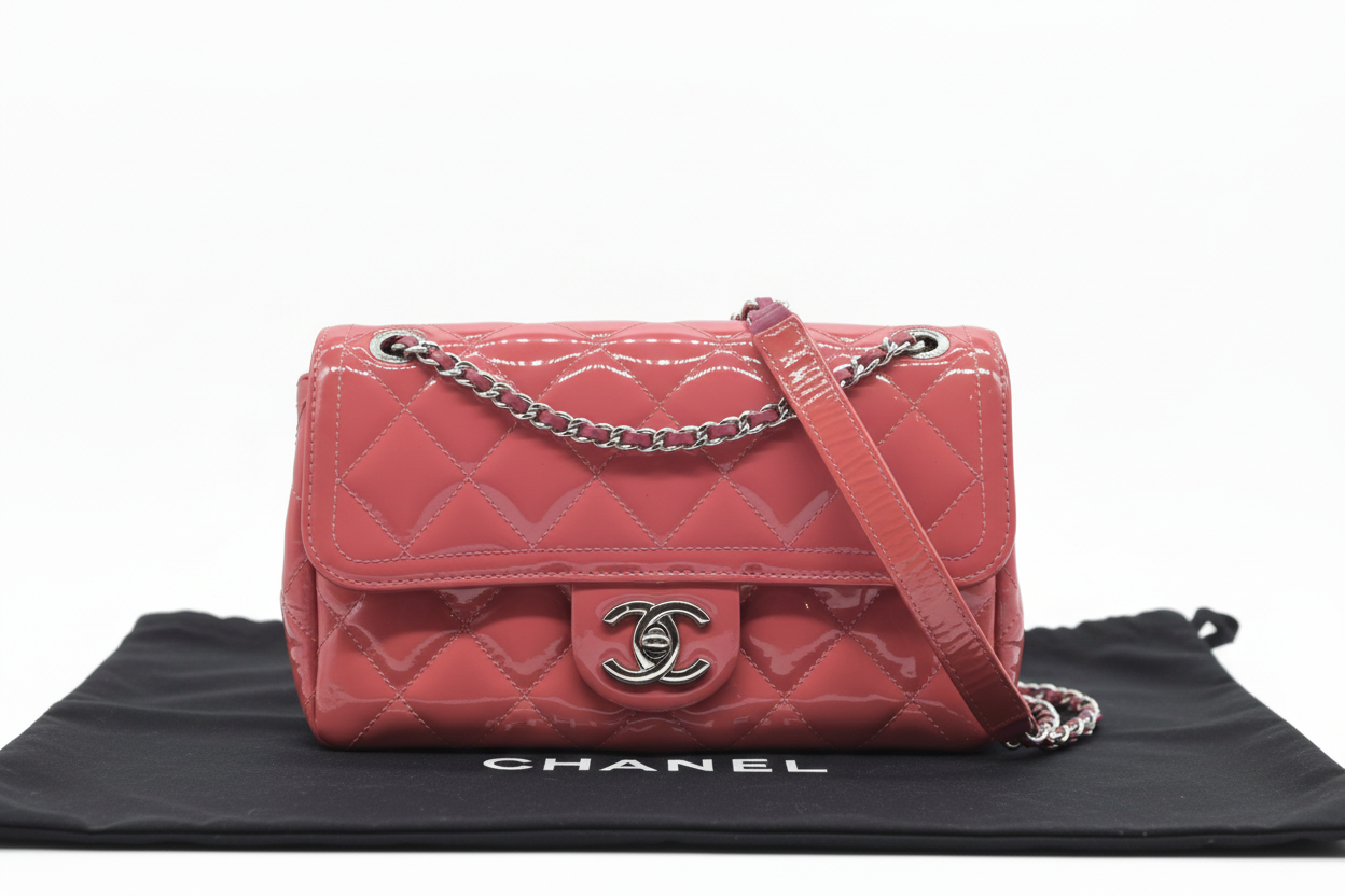 Chanel  Patent Quilted Large Coco Shine Flap Pink