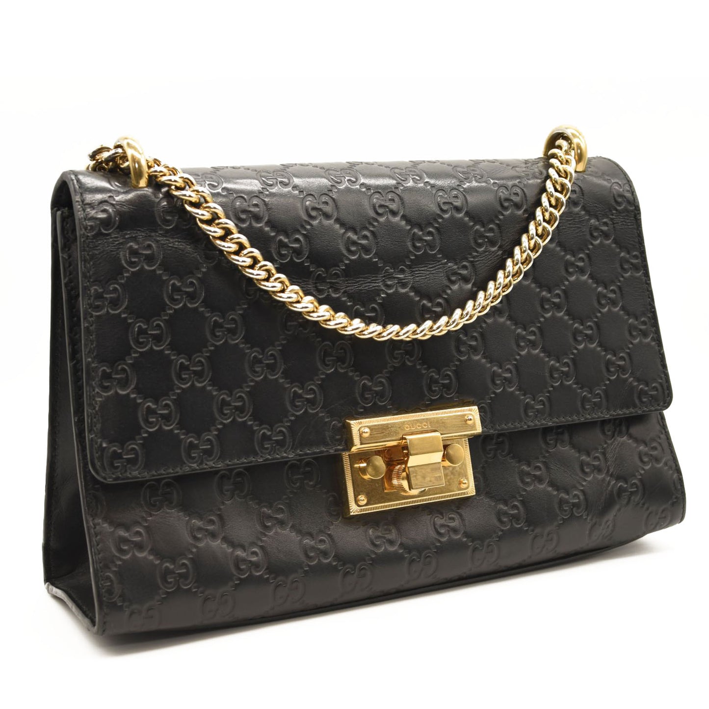 $2390 GUCCI Guccissima Medium Padlock Shoulder Bag Black