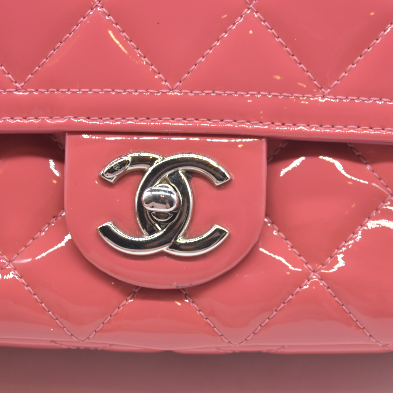 Chanel  Patent Quilted Large Coco Shine Flap Pink
