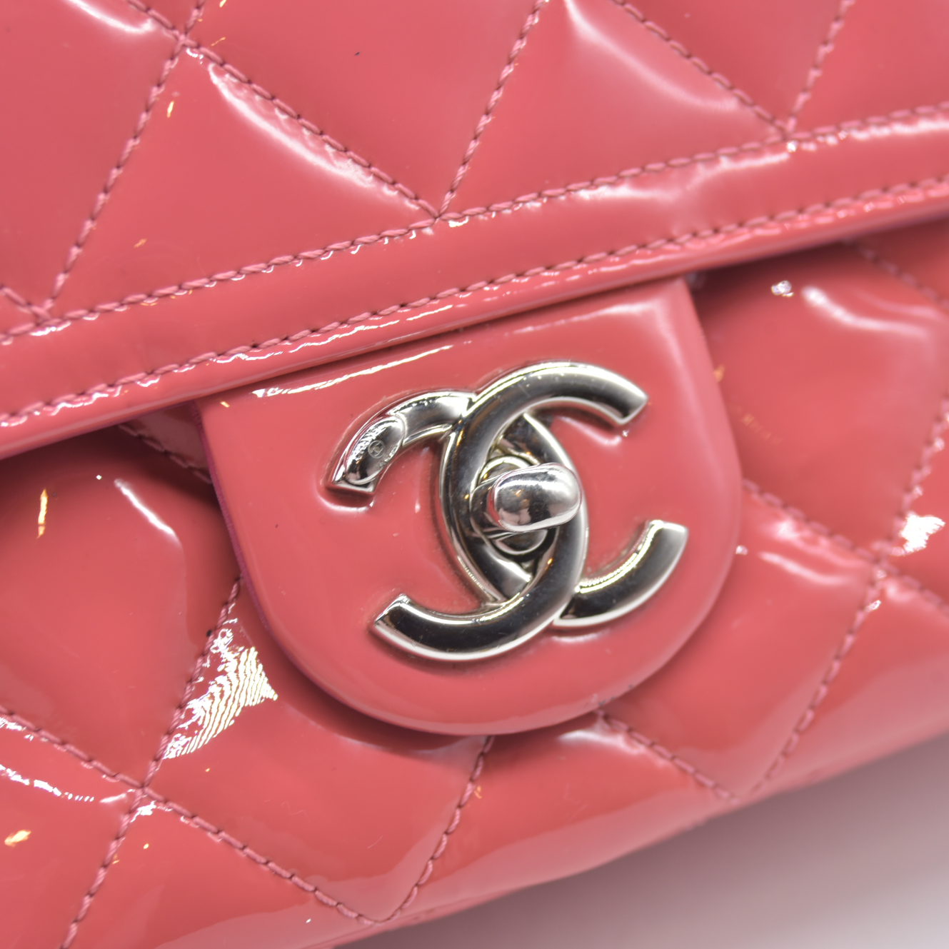 Chanel  Patent Quilted Large Coco Shine Flap Pink