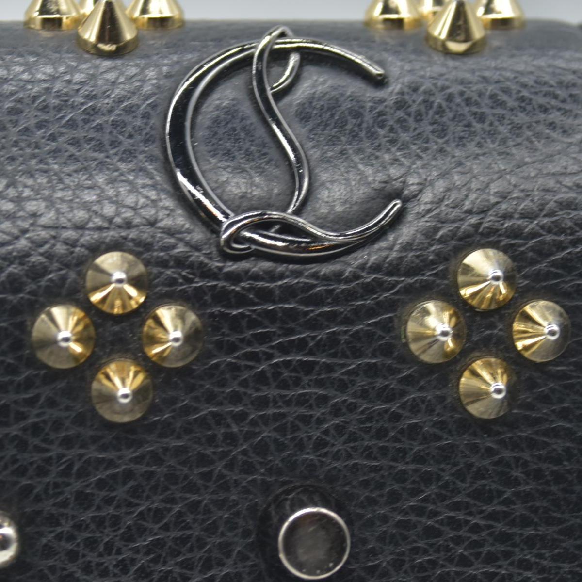 $1450 Christian Louboutin Grained Calfskin Spikes Loubinthesky Paloma Wallet On Chain Black Multimetal