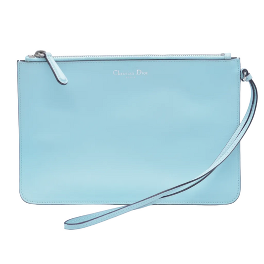 $1000 CHRISTIAN DIOR Sky Blue Leather Flat Pouch Wristlet CONSIGNMENT 10021433