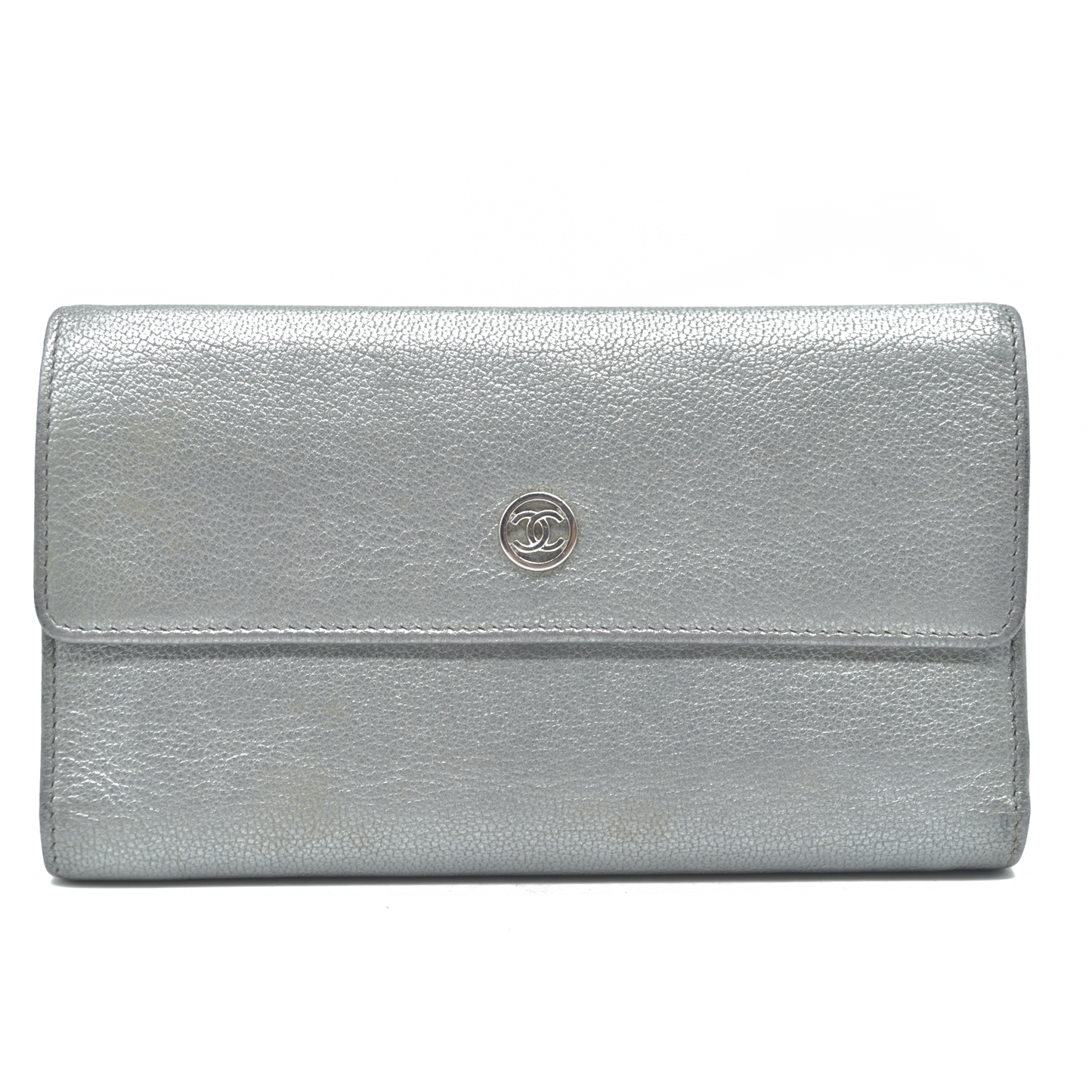Chanel Metallic Silver Leather CC Flap Long Wallet