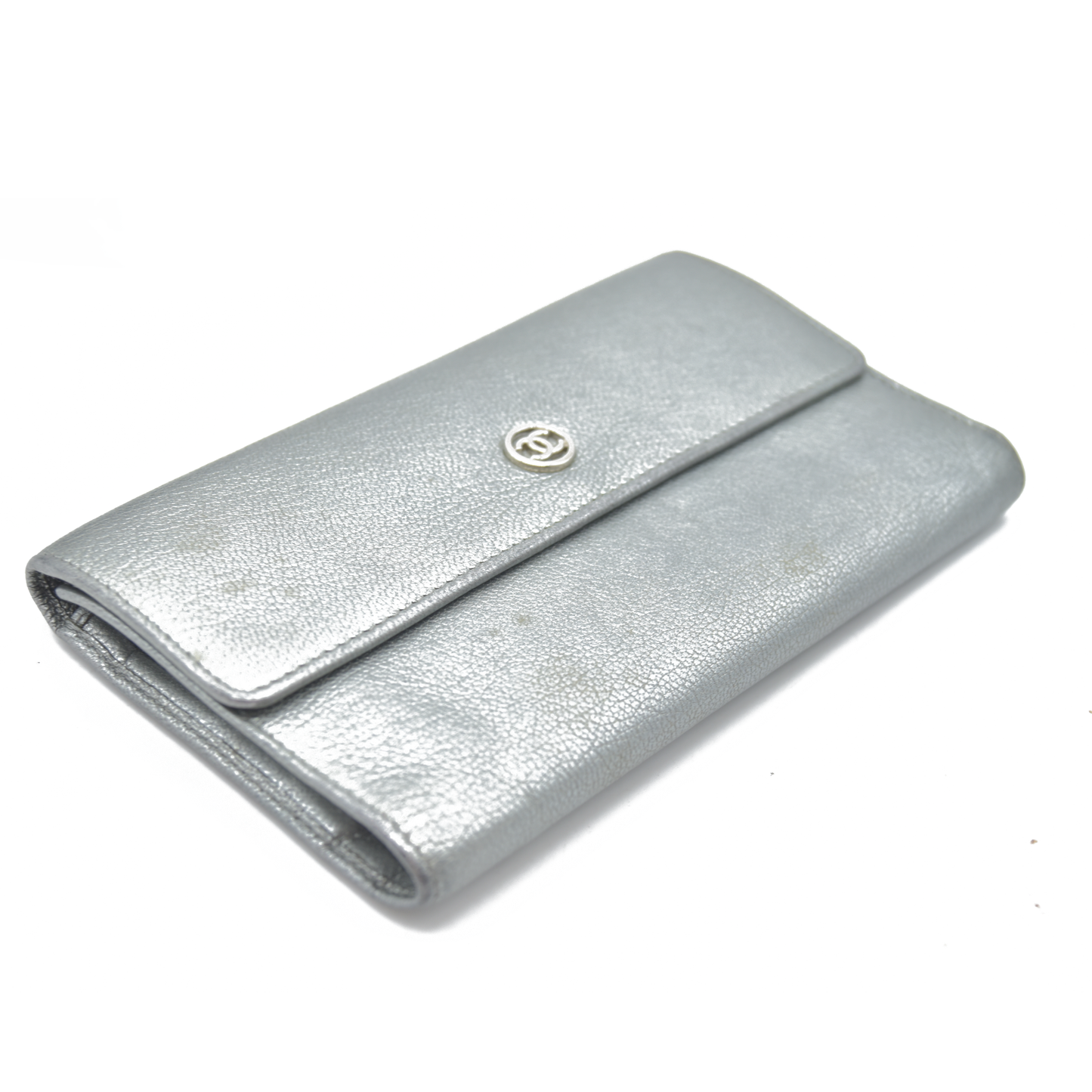 Chanel Metallic Silver Leather CC Flap Long Wallet