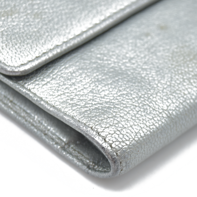 Chanel Metallic Silver Leather CC Flap Long Wallet