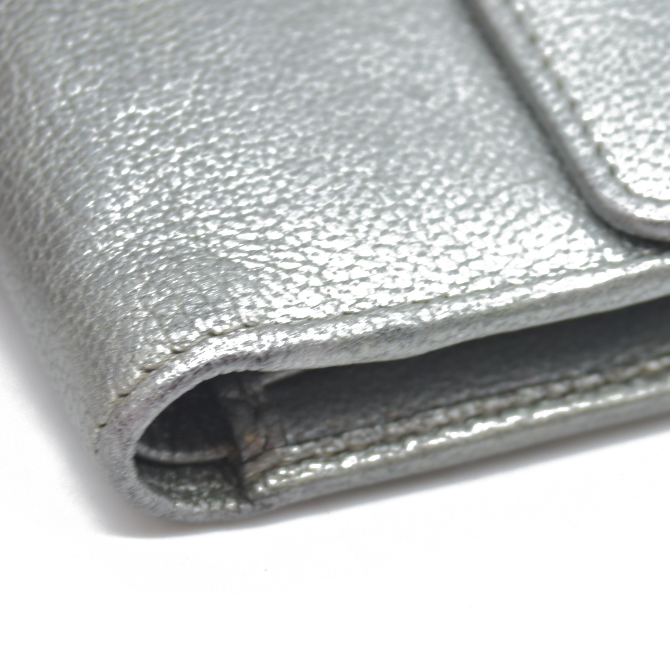 Chanel Metallic Silver Leather CC Flap Long Wallet