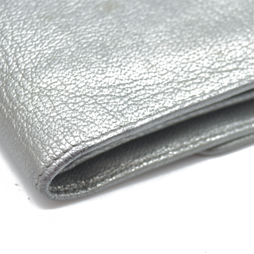 Chanel Metallic Silver Leather CC Flap Long Wallet