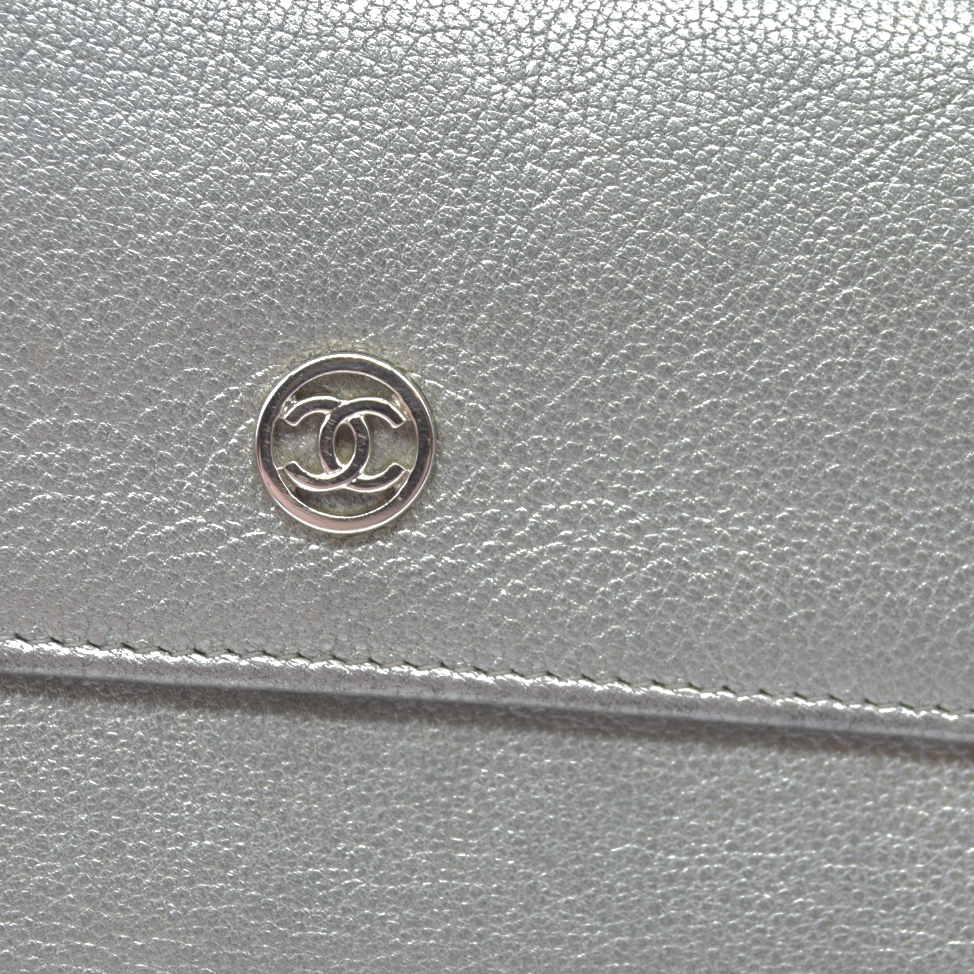 Chanel Metallic Silver Leather CC Flap Long Wallet