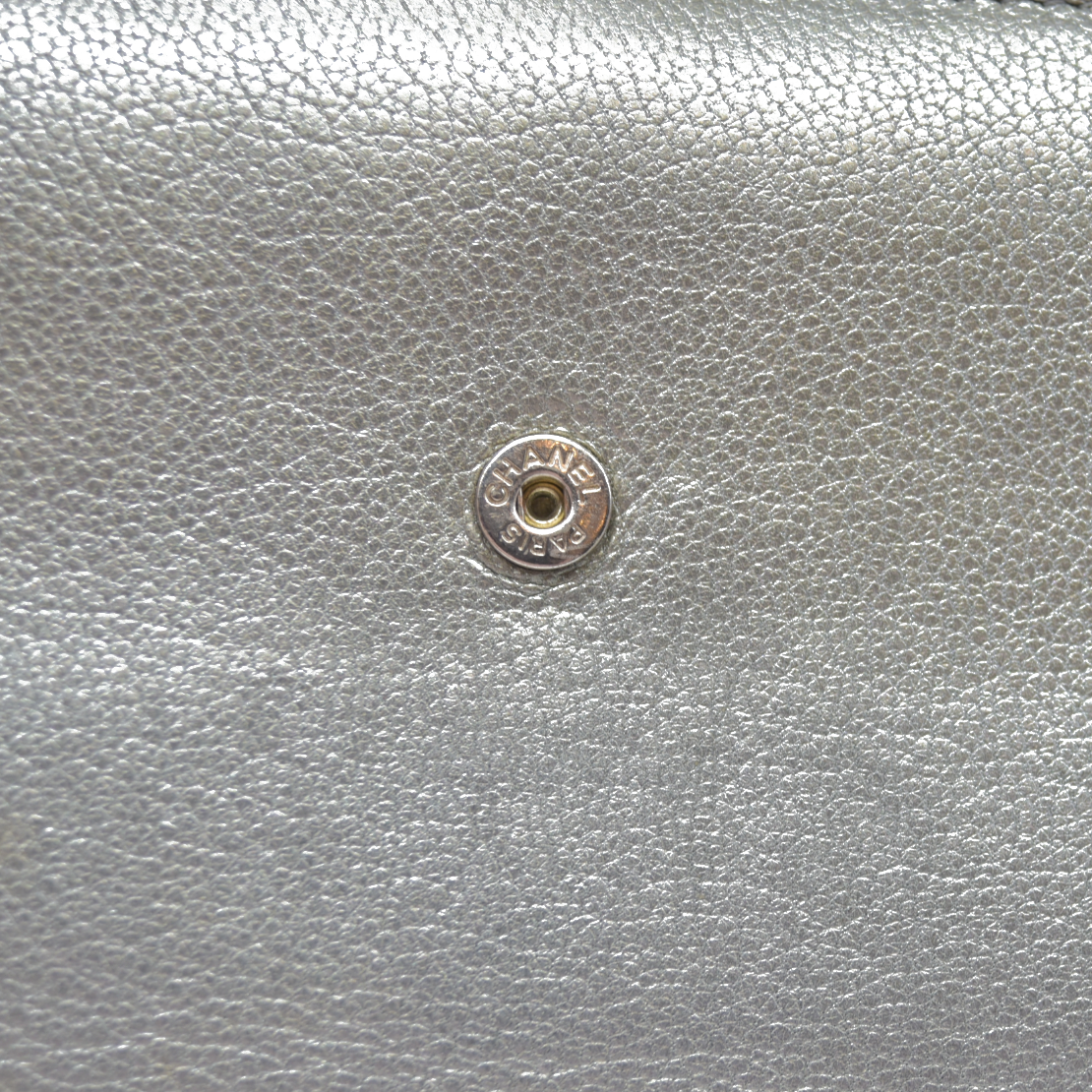 Chanel Metallic Silver Leather CC Flap Long Wallet