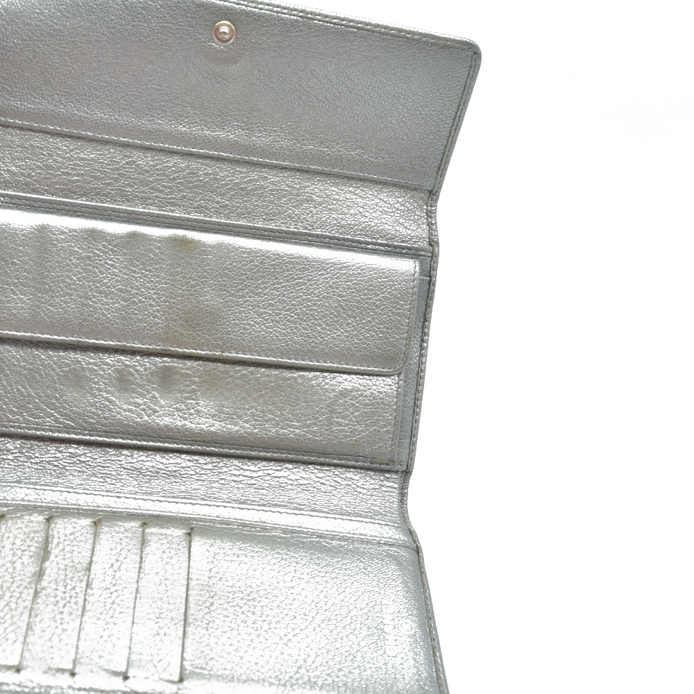 Chanel Metallic Silver Leather CC Flap Long Wallet