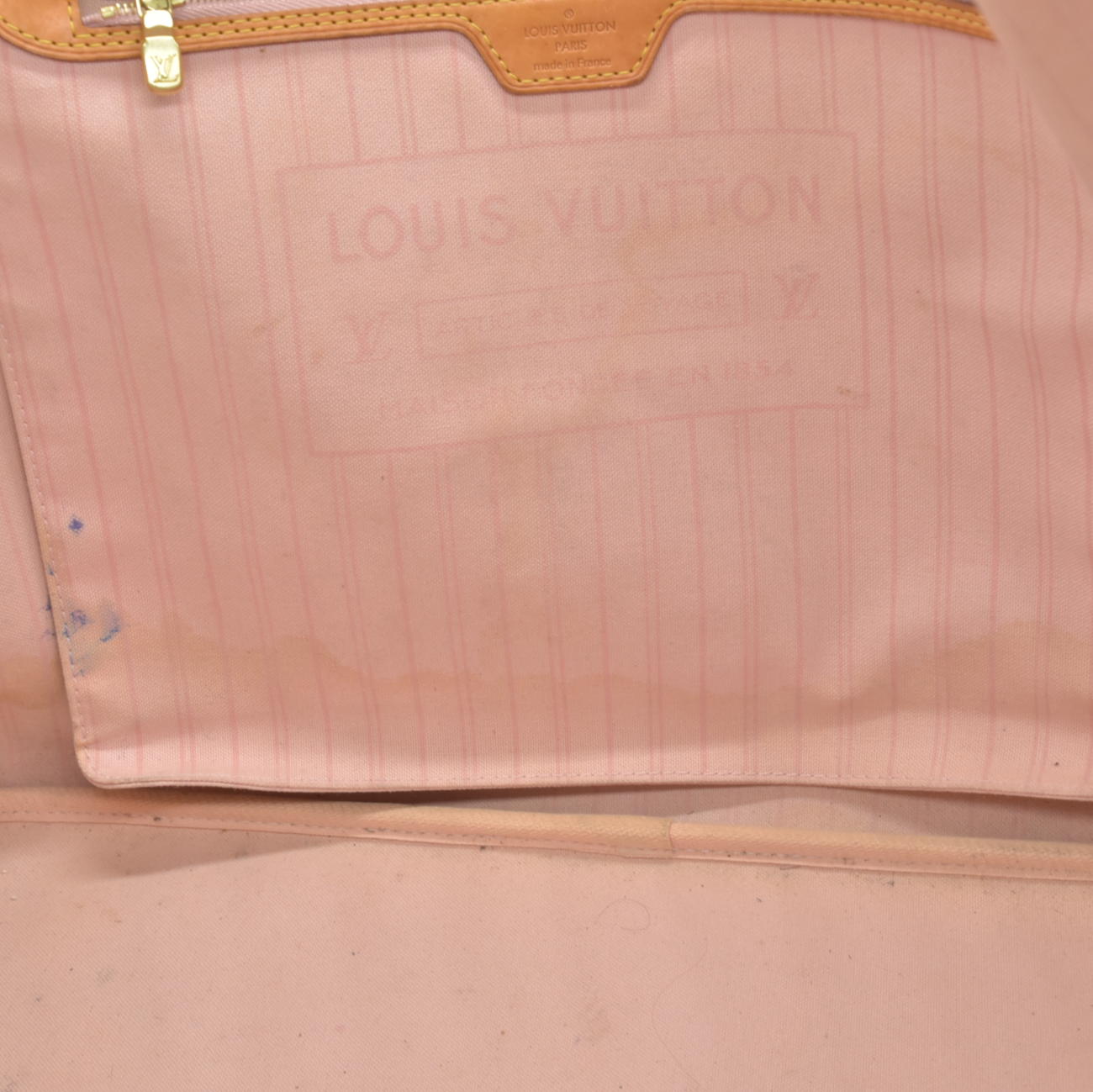 $2240 Louis Vuitton FL2156 2016 Damier Azur Rose Ballerine Neverfull GM