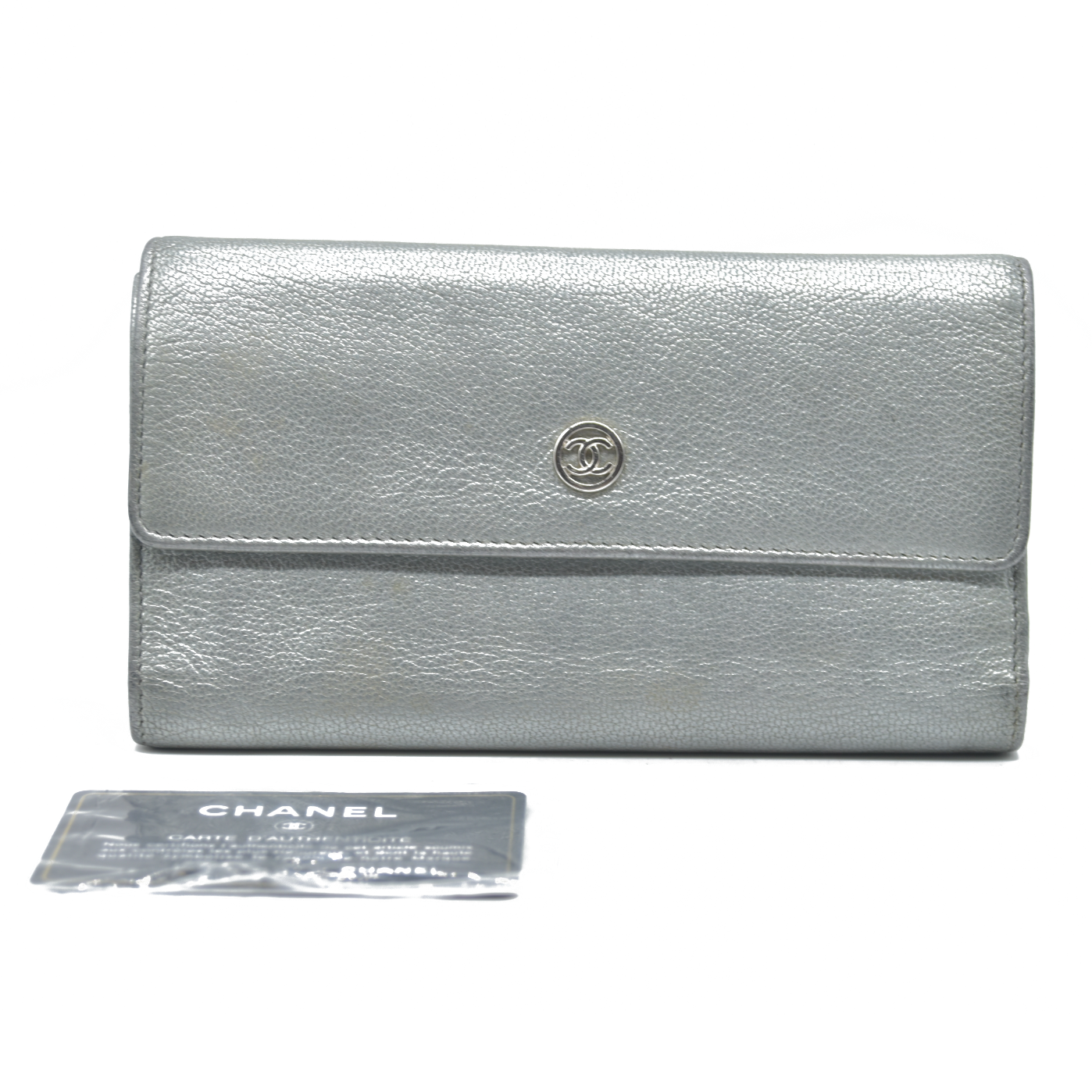 Chanel Metallic Silver Leather CC Flap Long Wallet
