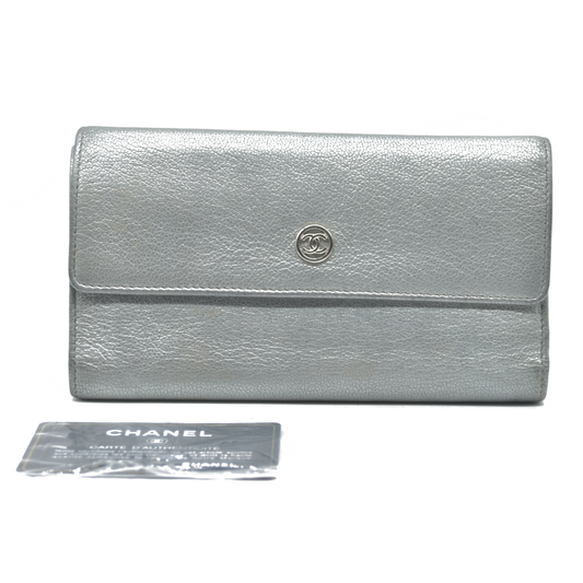 Chanel Metallic Silver Leather CC Flap Long Wallet