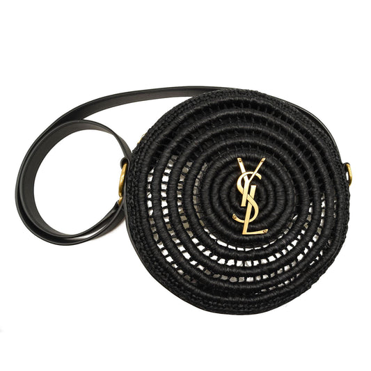 NEW SAINT LAURENT YSL Monogram Round Shoulder Bag in Raffia