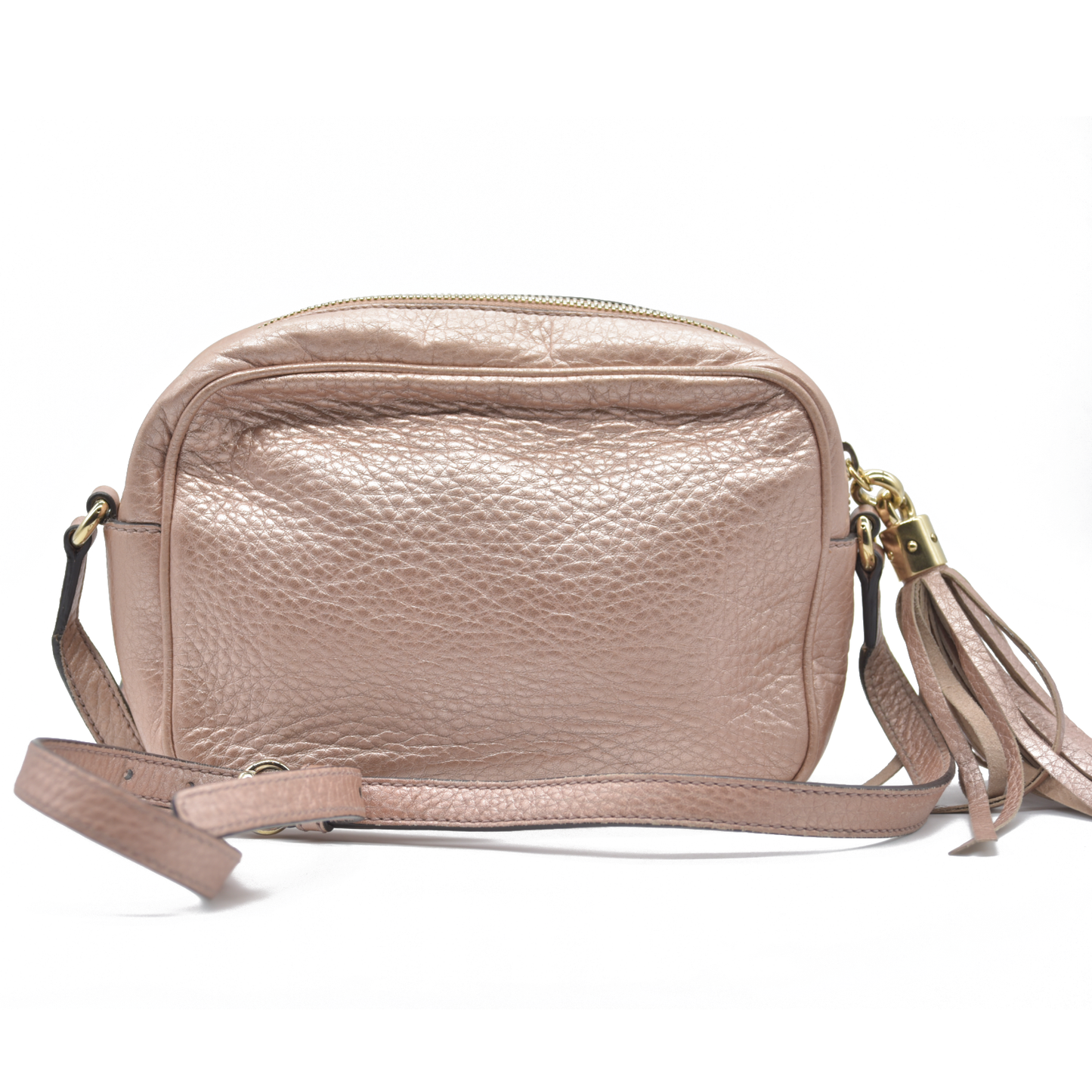 $1490 Gucci  Pebbled Calfskin Small Soho Disco Bag Camelia