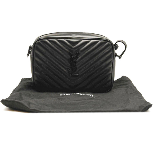 NEW SAINT LAURENT Calfskin Matelasse Monogram Lou Camera Bag Black