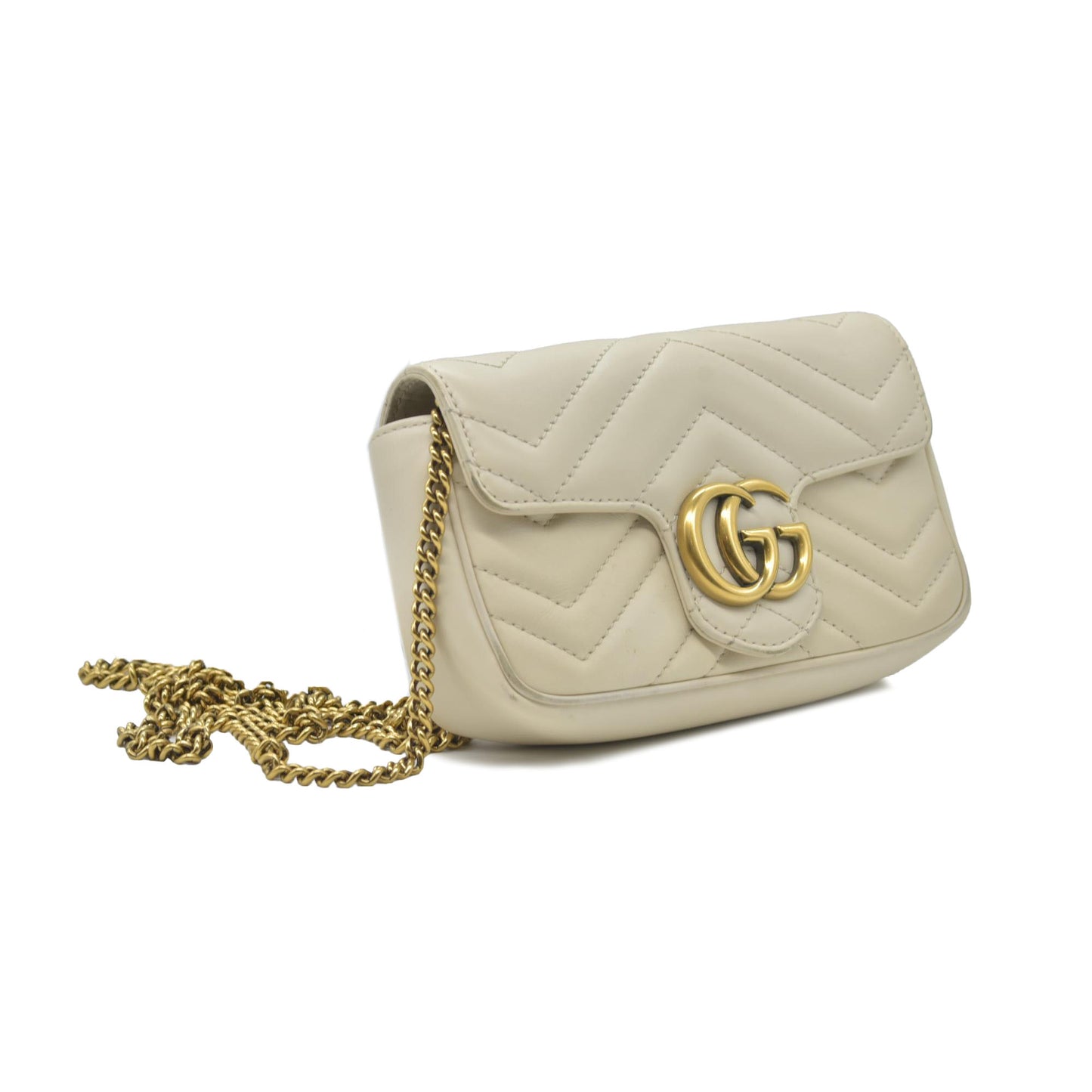 $1590 GUCCI GG Marmont Quilted Leather Super Mini Bag Cream