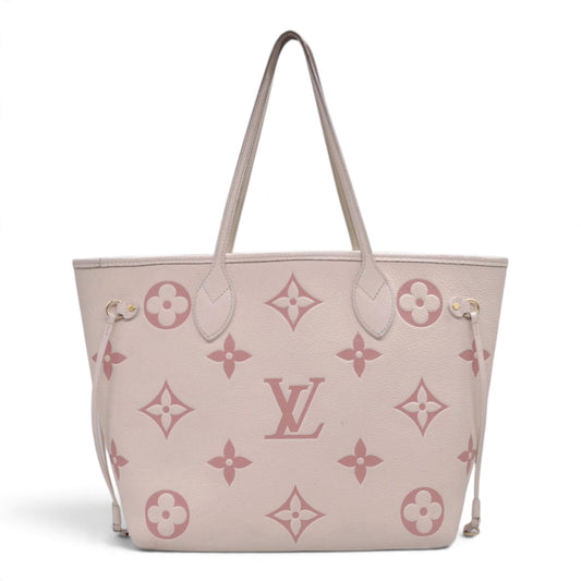 $2850 2021 Louis Vuitton Empreinte Monogram Giant Neverfull MM Creme Rose Trianon 10021296