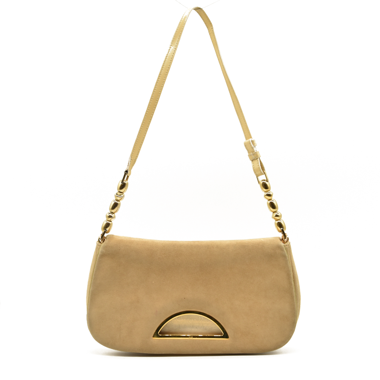 Christian Dior Suede Trotter Maris Pearl Shoulder Bag Beige MA-1000 Used