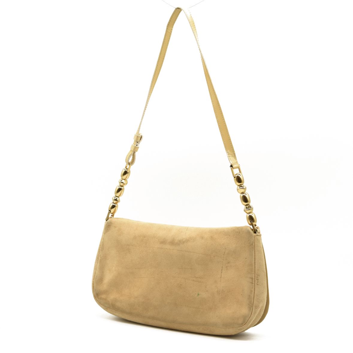 Christian Dior Suede Trotter Maris Pearl Shoulder Bag Beige MA-1000 Used