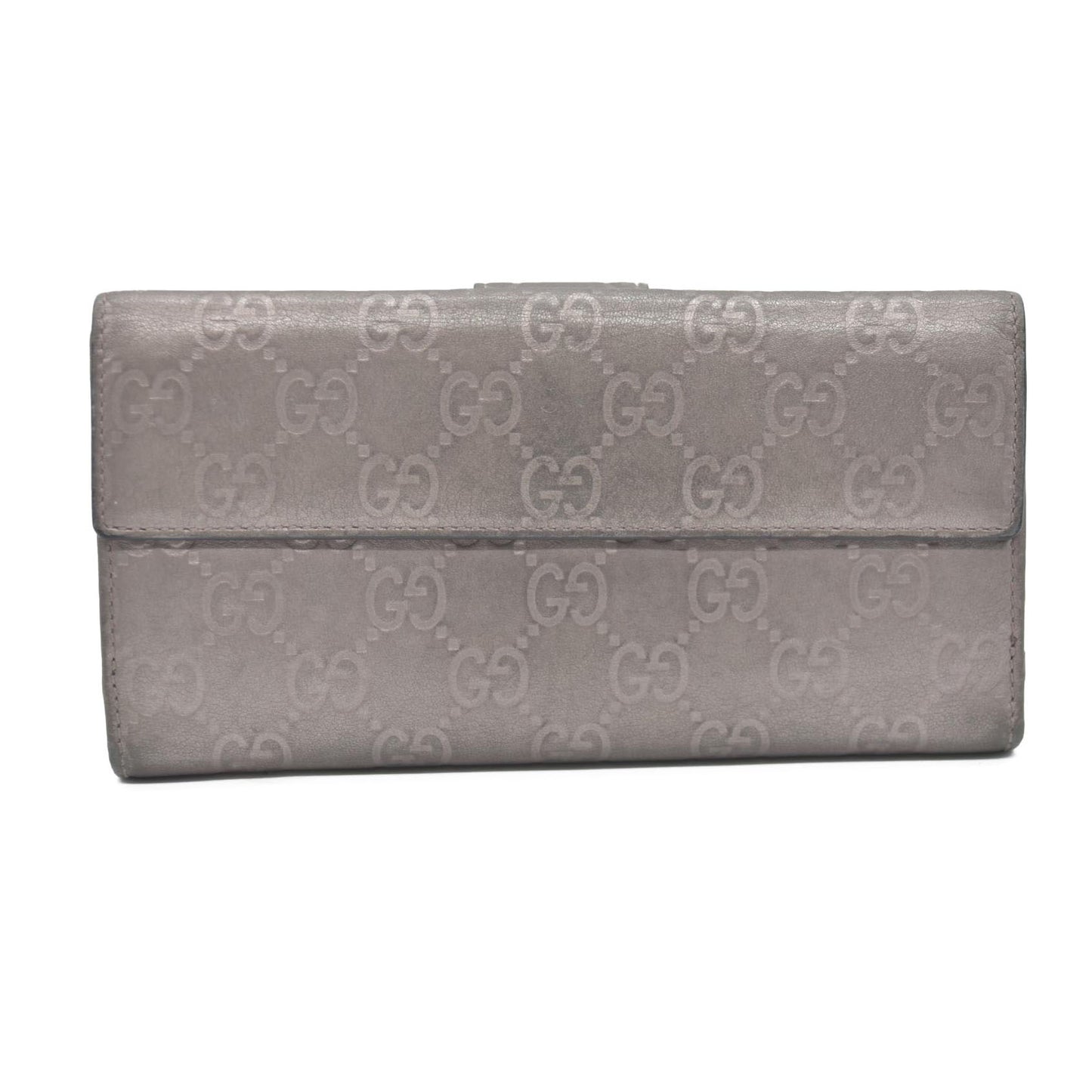 GUCCI Ssima Heart GG Logo Leather Long Bifold Wallet Gray