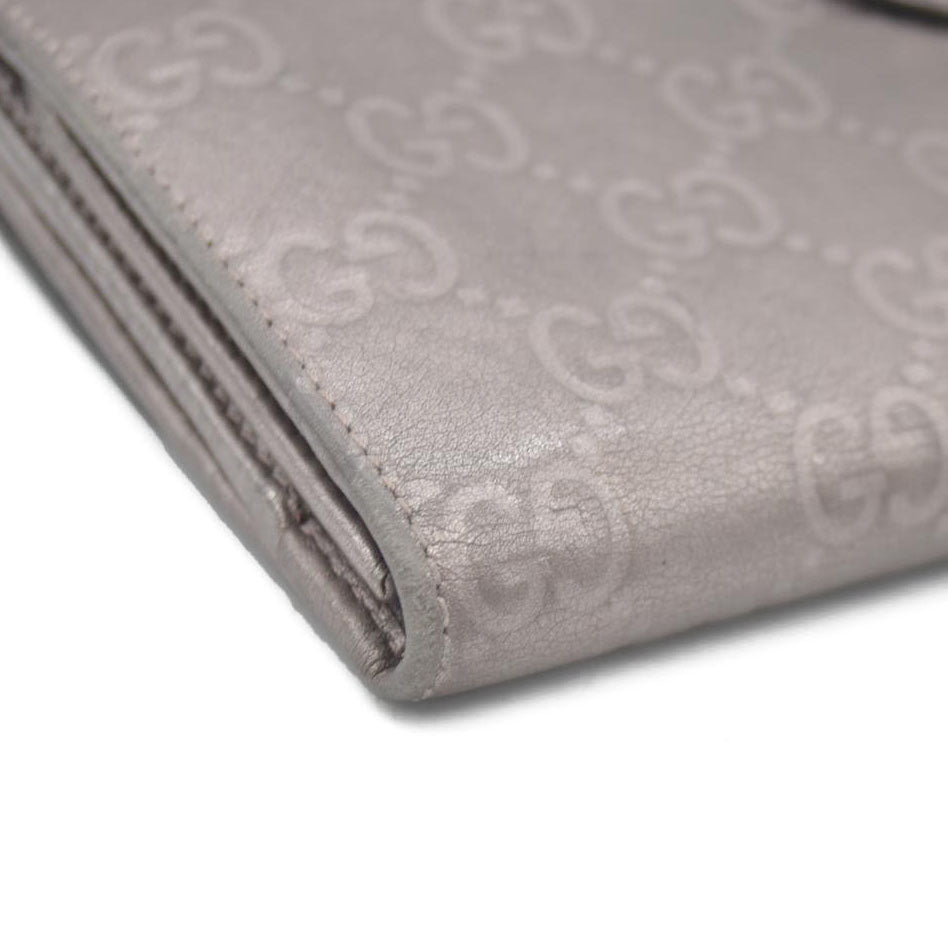GUCCI Ssima Heart GG Logo Leather Long Bifold Wallet Gray