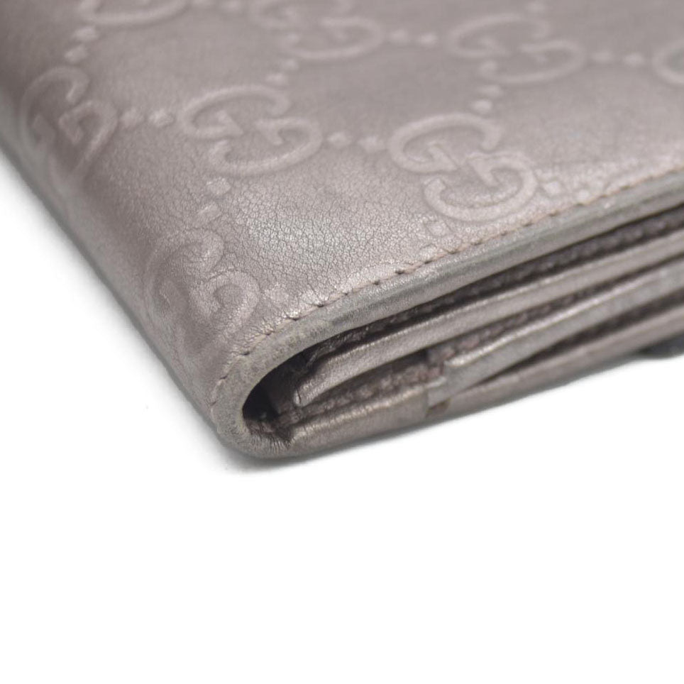 GUCCI Ssima Heart GG Logo Leather Long Bifold Wallet Gray