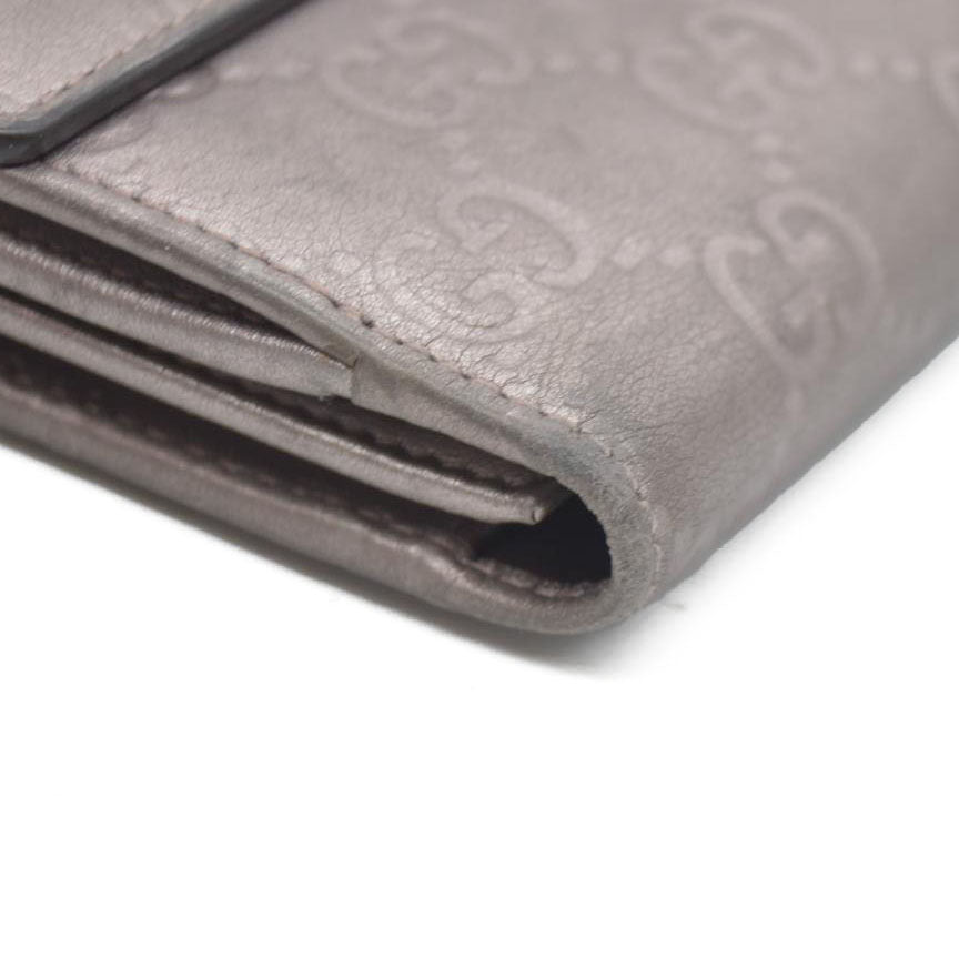 GUCCI Ssima Heart GG Logo Leather Long Bifold Wallet Gray