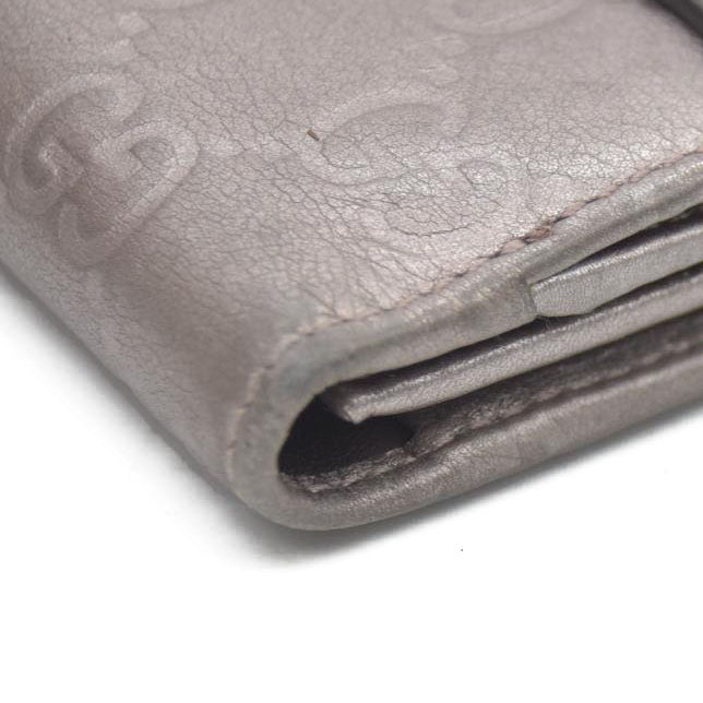 GUCCI Ssima Heart GG Logo Leather Long Bifold Wallet Gray