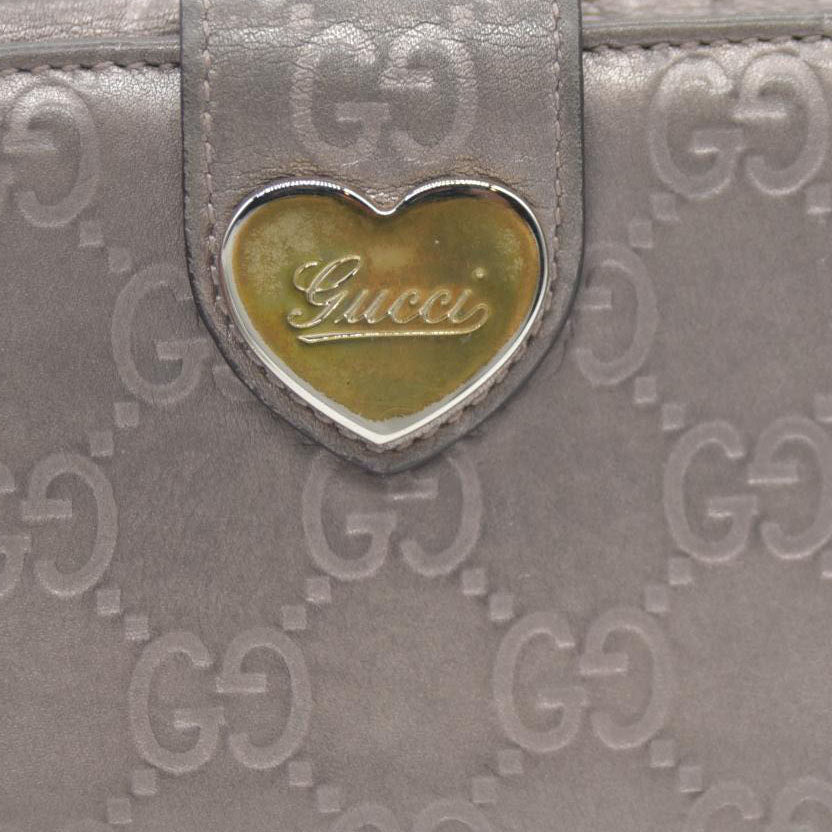 GUCCI Ssima Heart GG Logo Leather Long Bifold Wallet Gray