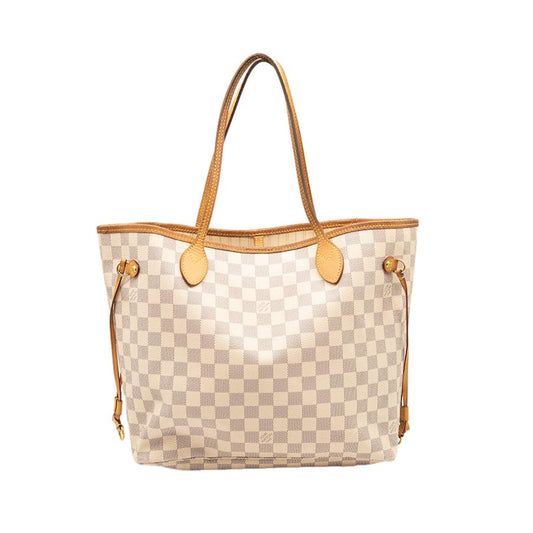 USED $2090 Louis Vuitton Neverfull Neo Mm White Damier Azur Canvas Tote