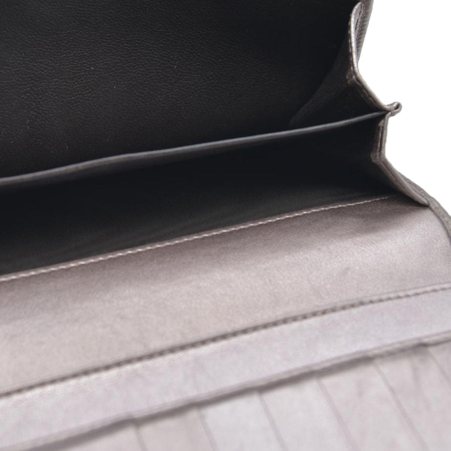 GUCCI Ssima Heart GG Logo Leather Long Bifold Wallet Gray