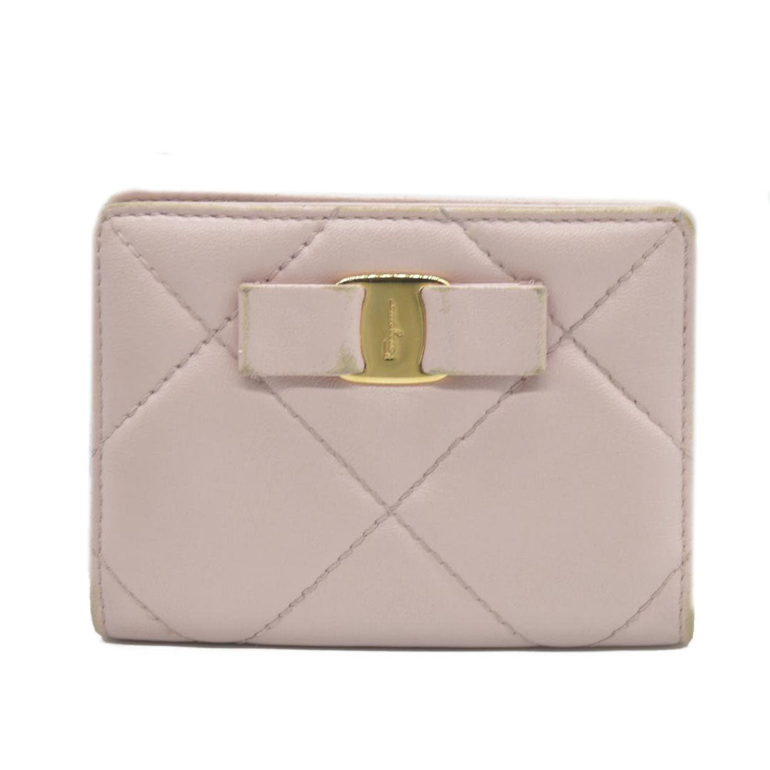 Salvatore Ferragamo Vara Ribbon Quilted Leather Bifold Wallet Pink