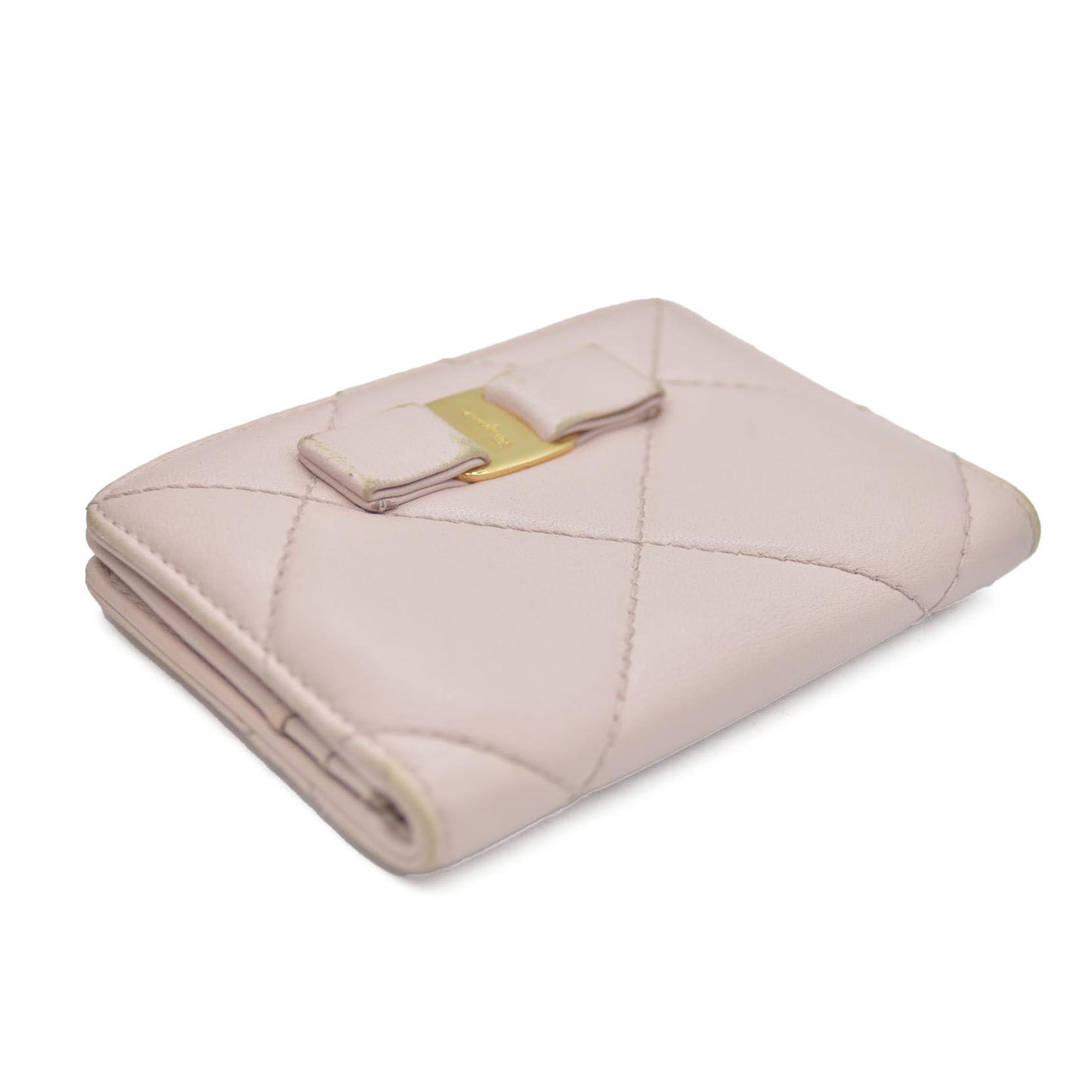 Salvatore Ferragamo Vara Ribbon Quilted Leather Bifold Wallet Pink