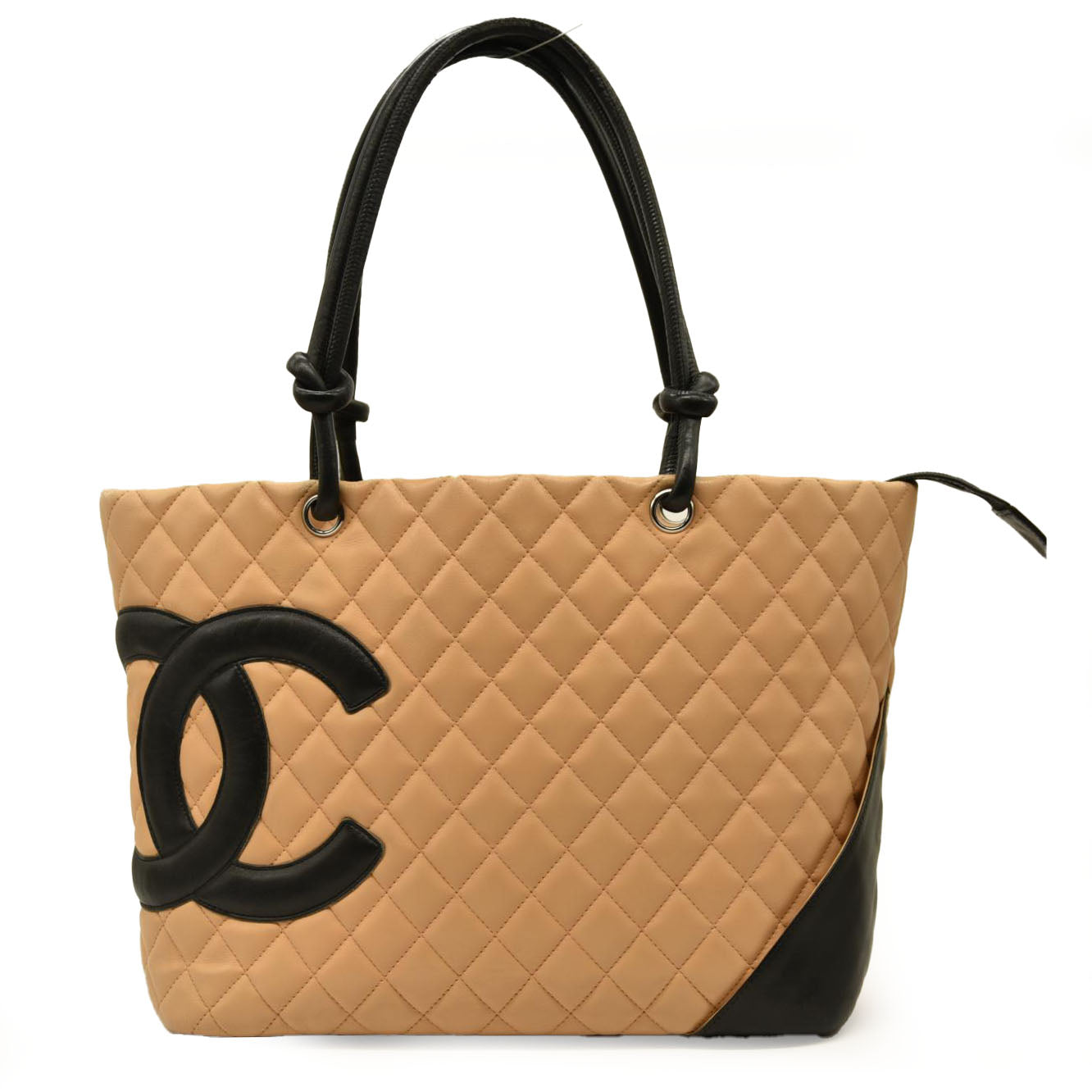 $2250 Chanel Calfskin Quilted Medium Cambon Tote Beige Black