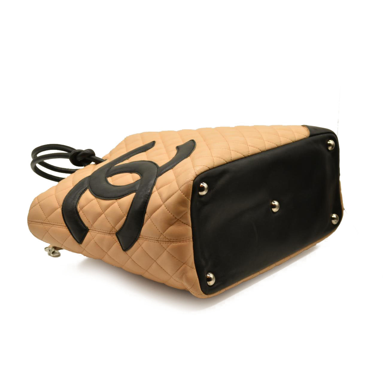 $2250 Chanel Calfskin Quilted Medium Cambon Tote Beige Black