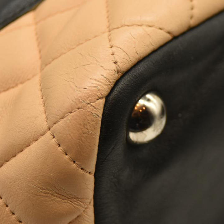$2250 Chanel Calfskin Quilted Medium Cambon Tote Beige Black