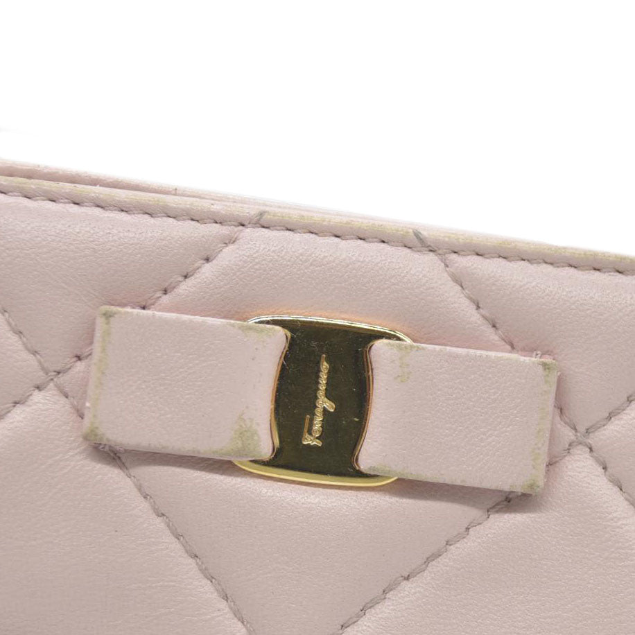 Salvatore Ferragamo Vara Ribbon Quilted Leather Bifold Wallet Pink