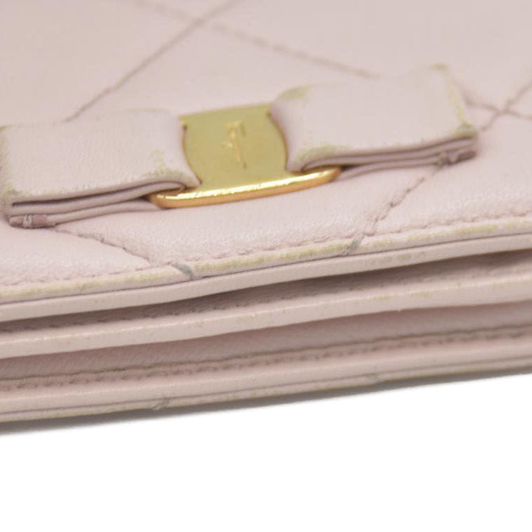 Salvatore Ferragamo Vara Ribbon Quilted Leather Bifold Wallet Pink