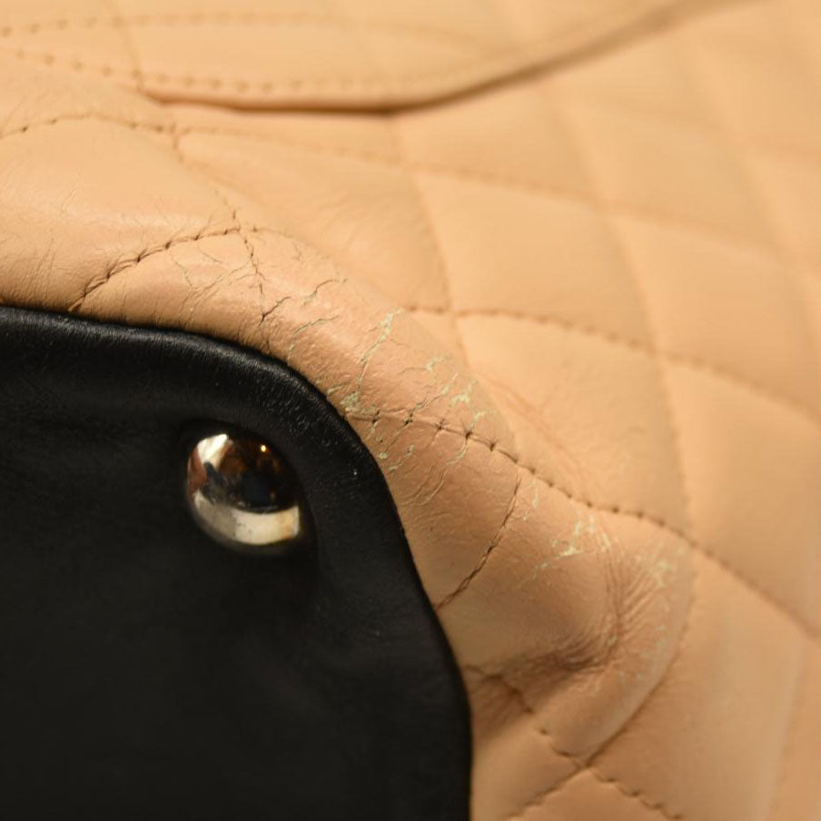 $2250 Chanel Calfskin Quilted Medium Cambon Tote Beige Black