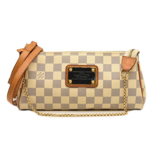 LOUIS VUITTON DAMIER AZUR EVA CROSSBODY SHOULDER BAG WHITE CLUTCH CHAIN