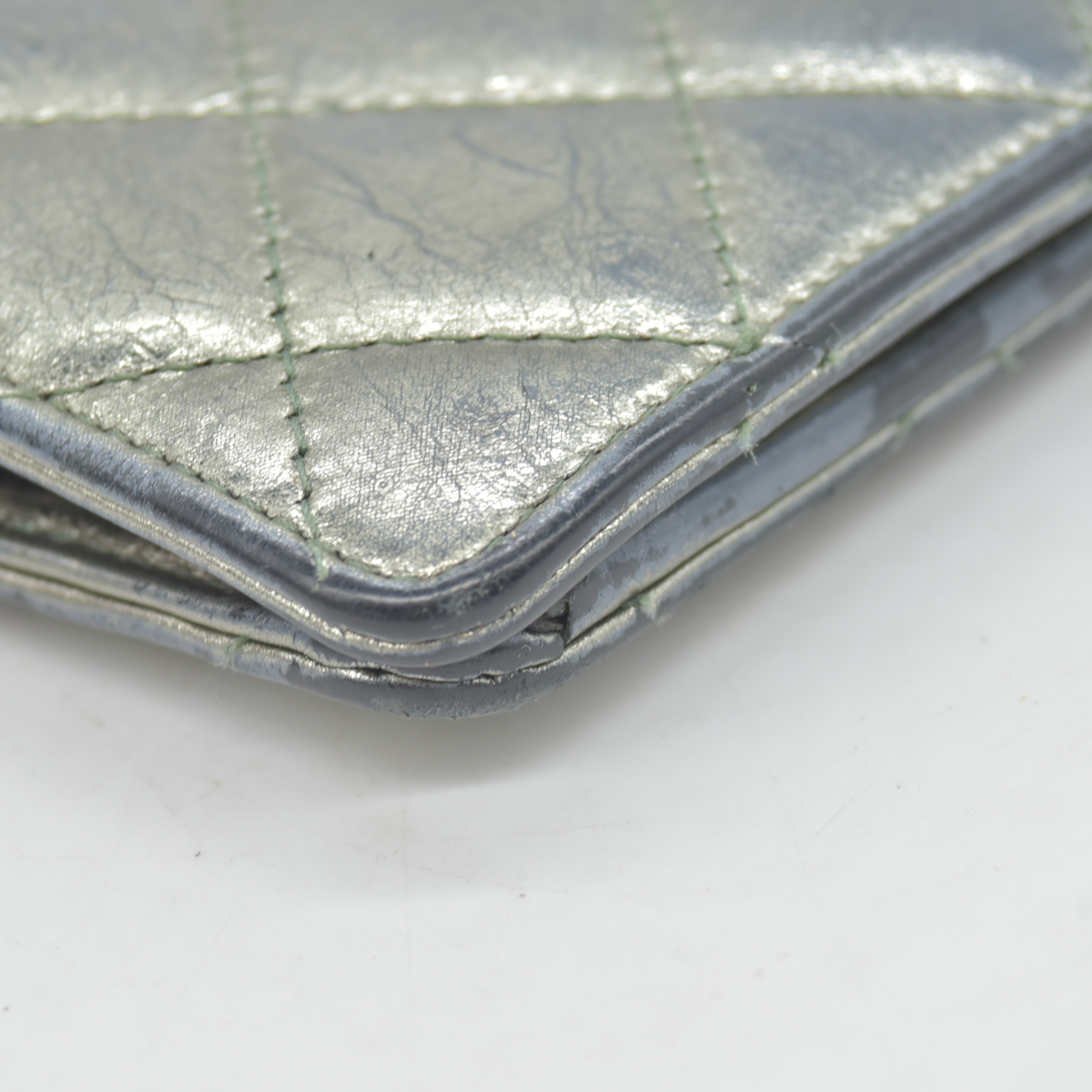 $950 2008 Chanel Lambskin Quilted 2.55 Flap Long Bifold Wallet Silver