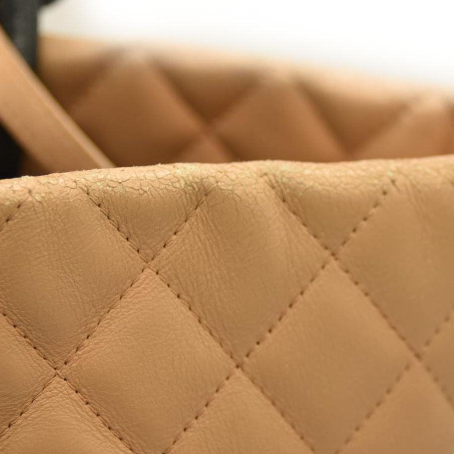 $2250 Chanel Calfskin Quilted Medium Cambon Tote Beige Black