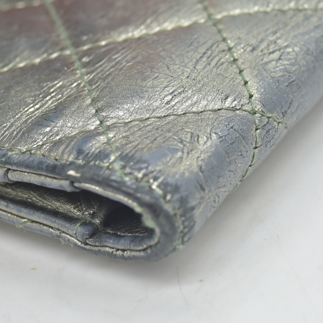 $950 2008 Chanel Lambskin Quilted 2.55 Flap Long Bifold Wallet Silver