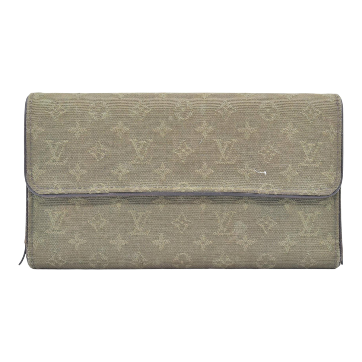 $480 LOUIS VUITTON Olive Green Monogram Mini Lin Flap Wallet CONSIGNMENT 10021460